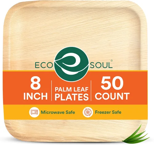Vista 11 de ECO SOUL Platos de Hoja de Palma de 6" Cuadrados (50 Unidades) – Desechables, Ecológicos, Platos de Aperitivo de Bambú Biodegradables – Vajilla