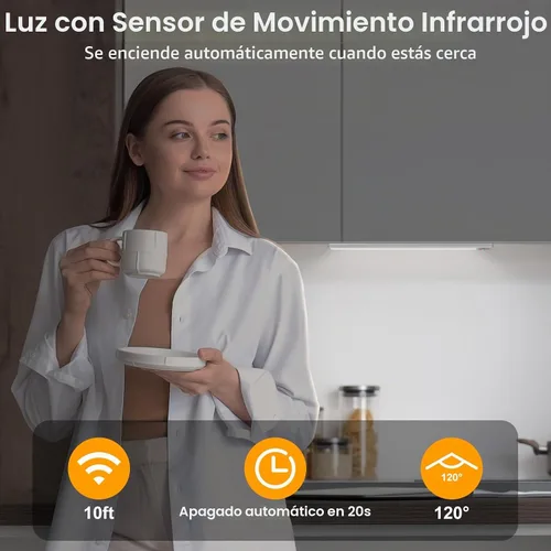 Vista 3 de BLS Luces para debajo del gabinete, 46 luces LED a batería con sensor de movimiento para interiores, luces de armario recargables USB C con sensor