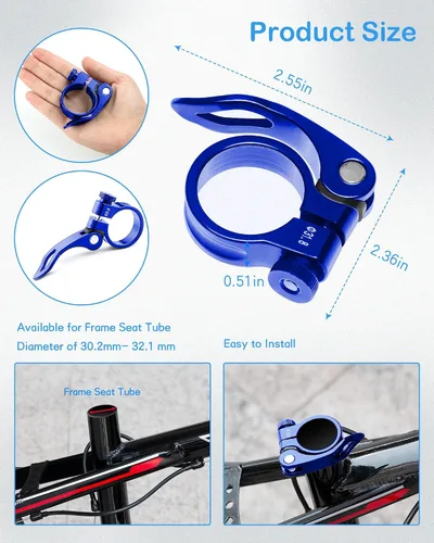 Vista 2 de CUNCUI Abrazaderas de asiento de bicicleta 2pc-azul oscuro, 1.252 in