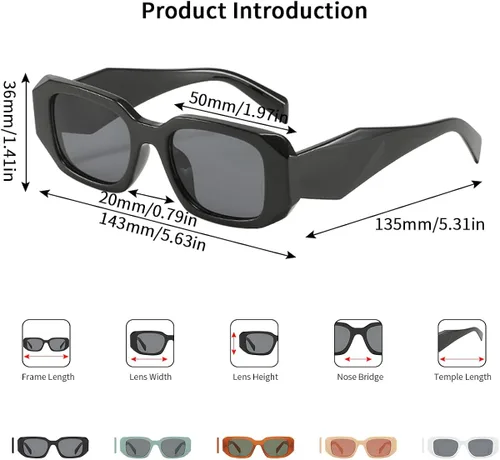 Vista 5 de Dollger Lentes de sol rectangulares retro para mujer estilo irregular vintage de los años 90 con protección UV400