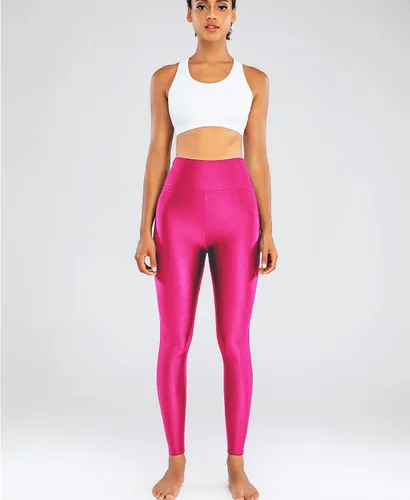 Vista 3 de Sghenr Pantalones de yoga de cintura alta para mujer, con control de abdomen, mallas deportivas brillantes para entrenamiento