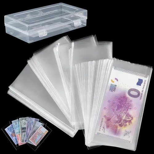 Vista 8 de 100 piezas de fundas para monedas - Portadólares transparentes con caja de almacenamiento, protector de billetes para colección de billetes