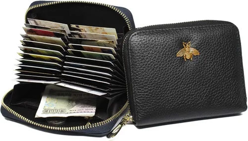 Vista 2 de imeetu Tarjetero RFID de cuero con cremallera, 24 ranuras para tarjetas para mujeres, M
