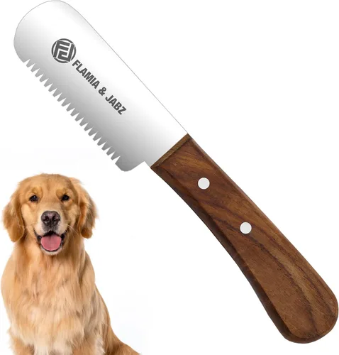 Vista 11 de FLAMIA & JABZ Cuchillo profesional para pelar a mano para el aseo de perros, herramienta para recortar, mango de madera Meranti rojo agarre