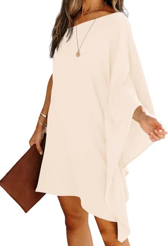 Vista 4 de LYANER Mini vestido de playa con un hombro para mujer, manga murciélago, dobladillo asimétrico