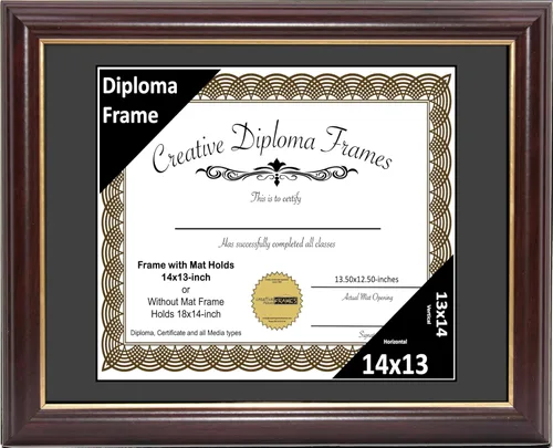 Vista 68 de Creative Picture Frames Marco para Diploma de Caoba con Borde Dorado de 12x16 pulgadas con Vidrio y Paspartú Negro y Colgadores de Pared Instalados