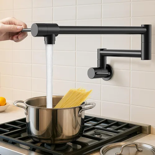 Vista 13 de KES Llenador de Ollas Dorado para Cocina Grifo Plegable de Latón con Doble Articulación Brazo Giratorio Grifo de Fregadero Articulado de Montaje