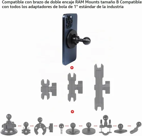 Vista 4 de Base de soporte para teléfono celular súper magnética con bola de 1 pulgada para MagSafe iPhone 17 16 15 14 13 Series, compatible con soportes RAM