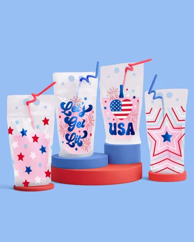 Vista 2 de xo, Fetti Bolsas de bebidas para fiestas del 4 de julio, 16 unidades, recuerdos de fiesta de Estados Unidos, suministros de fiesta de bandera