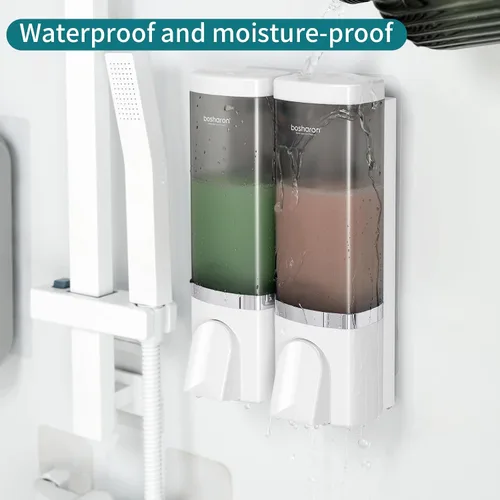 Vista 7 de Dispensador de jabón de ducha 2 en 1, 2 dispensadores de champú y acondicionador de 16.9 fl oz, dispensador de ducha montado en la pared, 2 cámaras