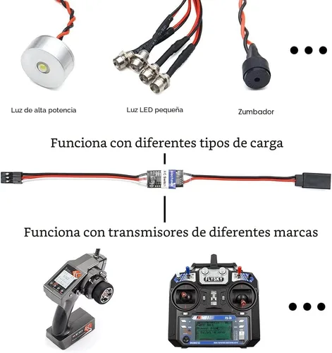 Vista 4 de Relé de interruptor electrónico controlado remotamente AUX encendido/apagado para auto, camión, barco, luz LED, dron (4A)