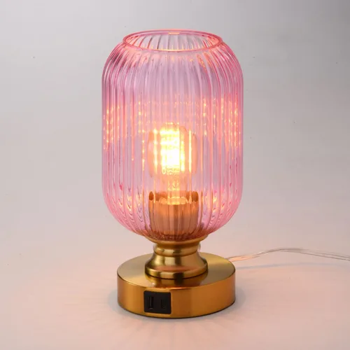 Vista 17 de Lámpara de mesa de cristal de mediados de siglo,Lámpara de escritorio regulable,Bombilla LED incluida,Cambio de color RGB remoto,Vidrio acanalado