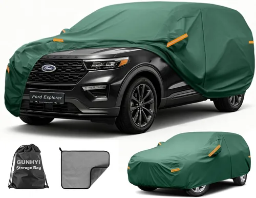 Vista 12 de GUNHYI - Funda para coche impermeable para todo tipo de clima, funda completa de 16 capas de alta resistencia para exteriores con ventilaciones Verde
