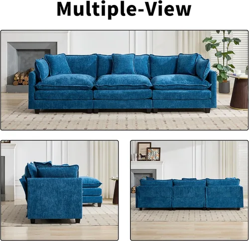 Vista 119 de Sofá seccional modular verde de 111.5", sofás seccionales grandes de 3 plazas para sala de estar, sofá nube oversized de tela chenille con otomana