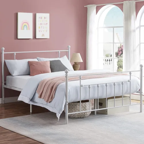 Vista 3 de VECELO Base de cama de plataforma metálica de tamaño matrimonial con cabecera y estribo, soporte de listones de acero resistente, base de colchón