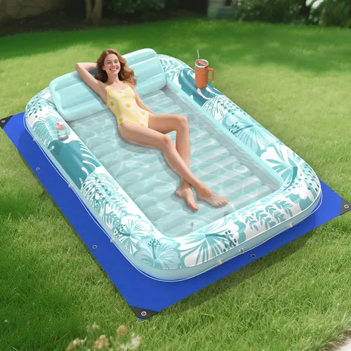 Vista 12 de Flotador inflable para tumbona de piscina, 70 x 46 pulgadas, flotadores de piscina para adultos con almohada, flotador de balsa para bañera Azul
