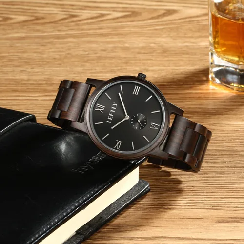 Vista 5 de LEFTLY Reloj de pulsera de madera hecho a mano con movimiento Miyota ligero y cuarzo para hombre