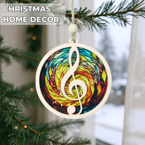 Vista 8 de Adorno para amantes de la música, recuerdo acrílico para árbol de Navidad de madera para profesores, fanáticos del piano, regalos para profesores