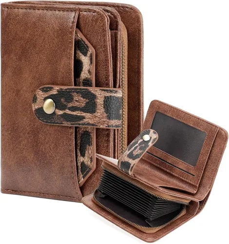Vista 12 de GAEKEAO Cartera de cuero para tarjetas de crédito para mujer, bloqueo RFID, gran capacidad, plegable, con cremallera, organizador de tarjetas
