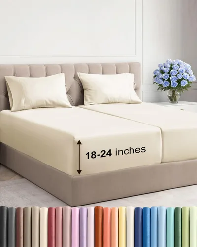 Vista 166 de Sábanas individuales de bolsillo extra profundo, sábanas transpirables y refrescantes de 3 piezas, juego de sábanas de lujo para hotel, suaves, sin