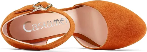 Vista 4 de Castamere Zapatos de tacón alto de bloque grueso para mujer, con punta redonda, de dos piezas, con hebilla, para boda, fiesta, zapatos de vestir
