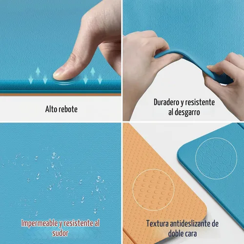Vista 3 de Esterilla de yoga plegable de 75 x 31.5 x 0.24 pulgadas, extra grande, ligera, de elastómero termoplástico, doble antideslizante para pilates
