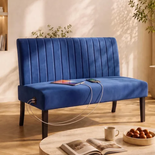 Vista 11 de STHOUYN Mini sofá pequeño de cuero negro de 43 pulgadas de ancho, sofá biplaza sin brazos para dormitorio con puerto USB, sofás pequeños