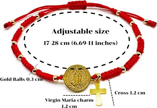 Vista 2 de Pulsera de cuerda roja hecha a mano con dije de Virgen María, joyería de protección cruzada de religión