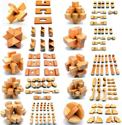 Vista 6 de Guaishou Rompecabezas de madera pequeños 10 en uno 3D Kongming Lock IQ Test Toy para adolescentes y adultos