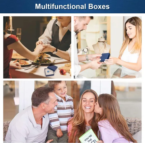 Vista 6 de opaprain Cajas de regalo azules de joyería de cartón, paquete de 20 unidades de 3.5 × 3.5 × 1 pulgada, se aplica a mostrar collares, anillos