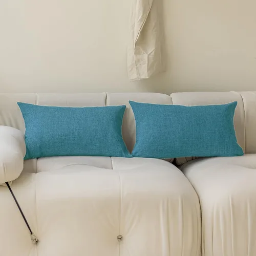 Vista 18 de Fundas de almohada decorativas Demetex grises 18x18, fundas de almohada cuadradas de lino para sofá, fundas de almohada estilo granja para cama