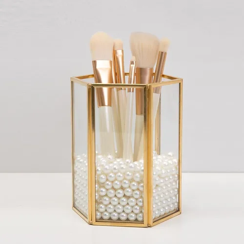 Vista 5 de ARTIBETTER Soporte para brochas de maquillaje de cristal, organizador de cosméticos de acrílico para almacenamiento de tocador, organizador