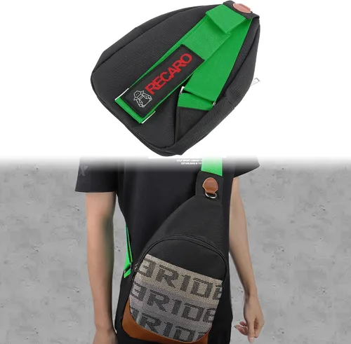 Vista 2 de BRIDE - Mochila cruzada de pecho RECARO con hombro verde, Negro