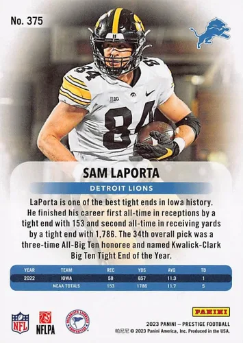 Vista 2 de 2023 Panini Prestige #375 Sam LaPorta Rookie Card