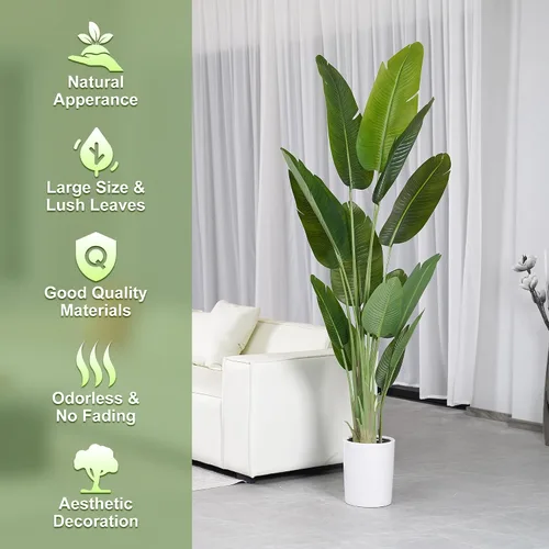 Vista 3 de Árbol Artificial de 6.6 Pies de Seda Ave del Paraíso Grande Plantas Falsas Grandes en Maceta Plantas de Piso de Seda Sintética Altas para Decoración
