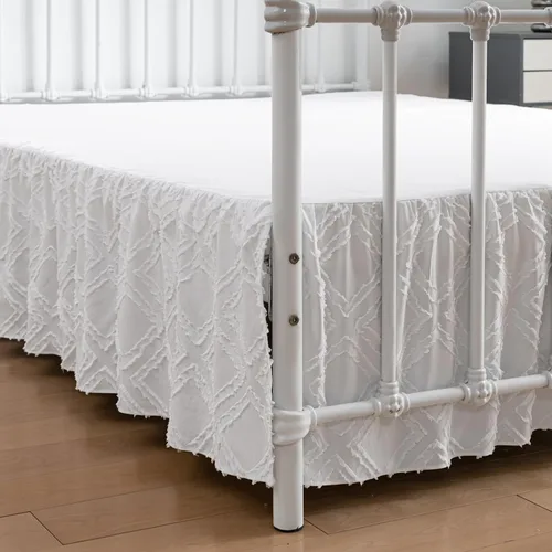 Vista 11 de Falda de cama tamaño Full con volantes y esquinas divididas, falda de cama boho acolchada caída de 14 pulgadas con plataforma, camello claro - 14