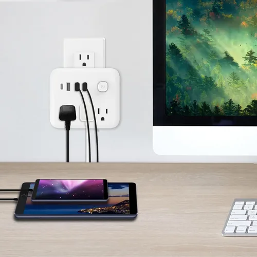 Vista 3 de FXZ Regleta de conversión de regleta de alimentación con 3 tomas amplias y puerto 3USB-A y 1USB-C, 1875 W/15 A, protección contra sobrecarga