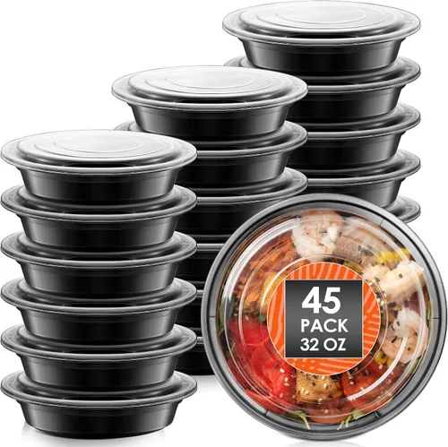 Vista 10 de Teivio Paquete de 20 recipientes de plástico reutilizables para preparación de comidas, 1 compartimento con tapas, contenedores de plástico Bento