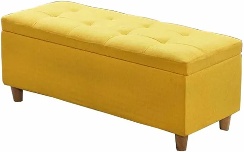 Vista 7 de Caja de almacenamiento plegable otomana rectangular con barra de metal, tela de lino de algodón transpirable, cojín grueso para dormitorio, taburete
