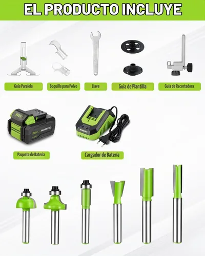 Vista 4 de WORKPRO Herramienta de perfilado compacta inalámbrica de 20 V, perfiladora de madera con 6 velocidades variables de hasta 30,000 RPM para biselado