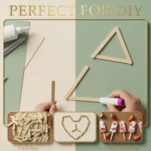 Vista 3 de Tioncy 500 mini palitos para manualidades de 1.57 x 0.39 x 0.08 pulgadas, palitos pequeños de madera para helados naturales para adultos, bricolaje