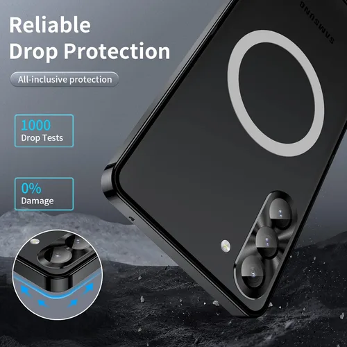 Vista 8 de Funda de metal para Galaxy S23 compatible con MagSafe Wireless Chager a prueba de golpes, bloqueo de seguridad de parachoques de metal esmerilado