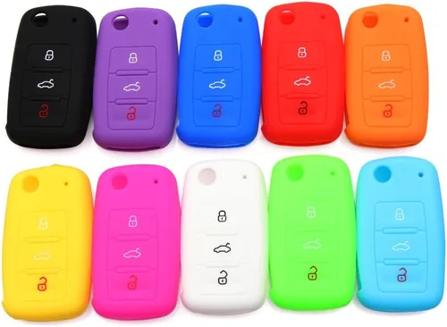 Vista 2 de AndyGo Funda protectora de silicona para llave de entrada sin llave, carcasa de mando a distancia para VW Volkswagen 3 botones