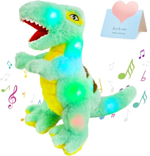 Vista 10 de Glow Guards Peluche de dinosaurio Triceratops de 12 pulgadas, juguete de peluche de dinosaurio suave con luces nocturnas mágicas y canción de cuna