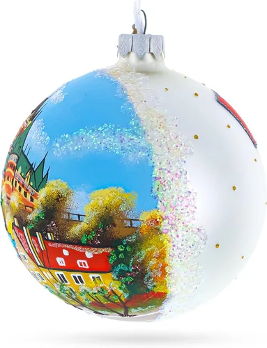 Vista 2 de Old Quebec City, Canadá, bola de cristal, adorno navideño de 4 pulgadas
