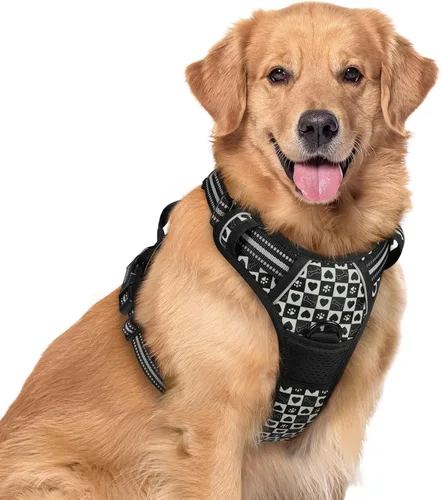 Vista 128 de Rabbitgoo - Arnés para perros sin tirón con 2 clips de correa, chaleco Oxford reflectante acolchado suave ajustable sin estrangulamiento para Beige