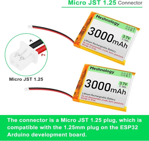Vista 10 de Batería LiPo de 3.7 V 3000 mAh recargable 1S 755060 Batería de polímero de litio con placa de protección cinta de goma aislada, enchufe micro JST