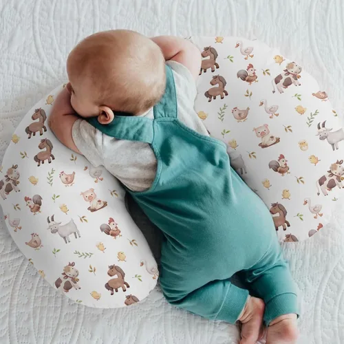 Vista 2 de Lindas fundas de almohada de lactancia de animales de granja para niños y niñas, vaca, gallo, cabra, pato, cerdo, funda de almohada de lactancia