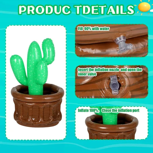 Vista 5 de Bencailor Enfriador inflable de cactus de 27.6 x 18 pulgadas, cubo de hielo de cactus, enfriador de bebidas para verano, piscina, fiesta, fiesta