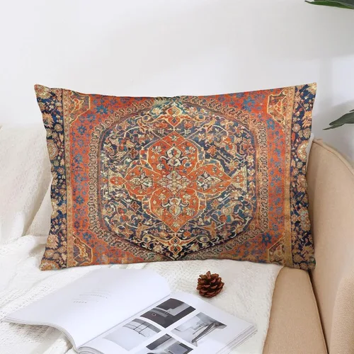 Vista 4 de 1 funda de almohada con estampado de alfombra turca del siglo XVII de 12 x 20 pulgadas, funda de cojín decorativa de terciopelo suave